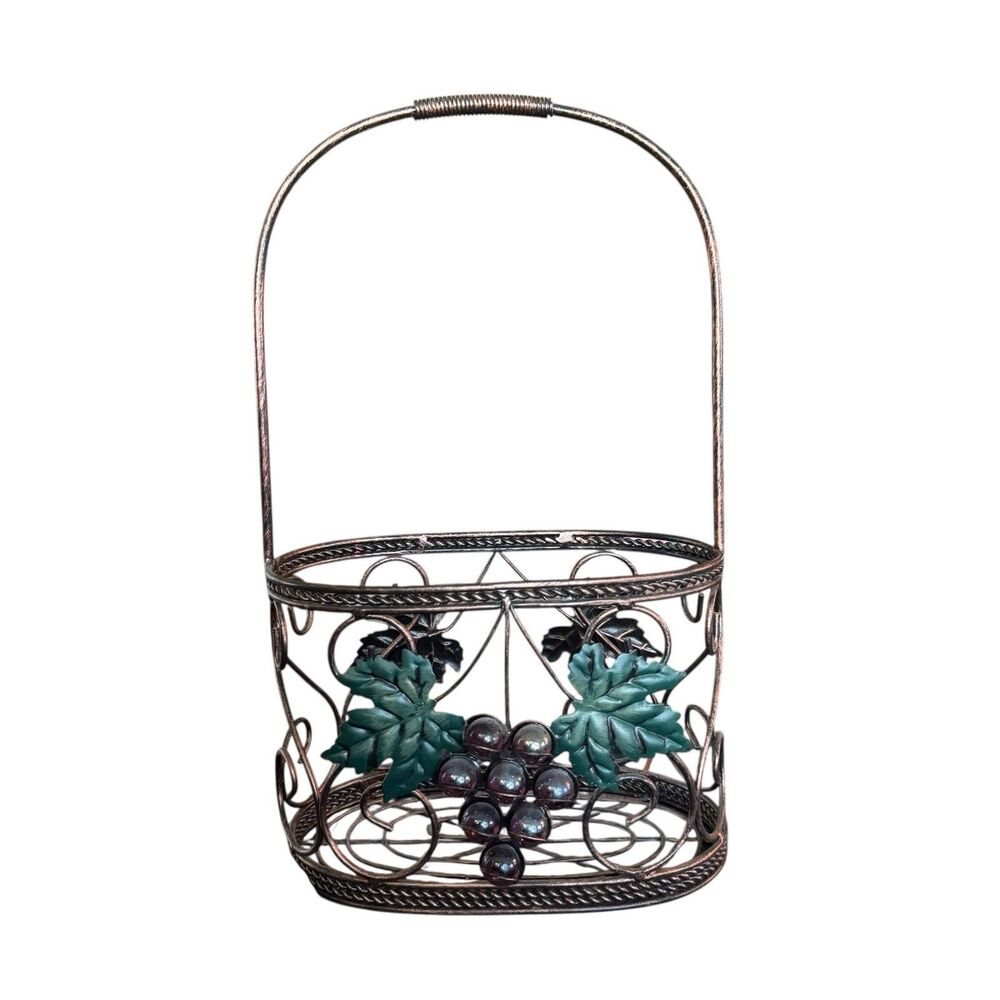 14” Tall Metal Basket With Grapes And‎ Grape Vines Winery